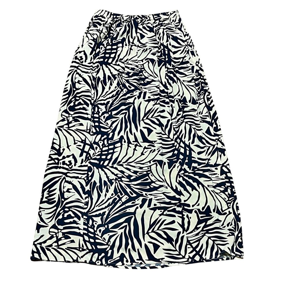 Maxi Skirt Women's Medium Cream & Navy Blue Palm Leaves Patrons of Peace Rayon